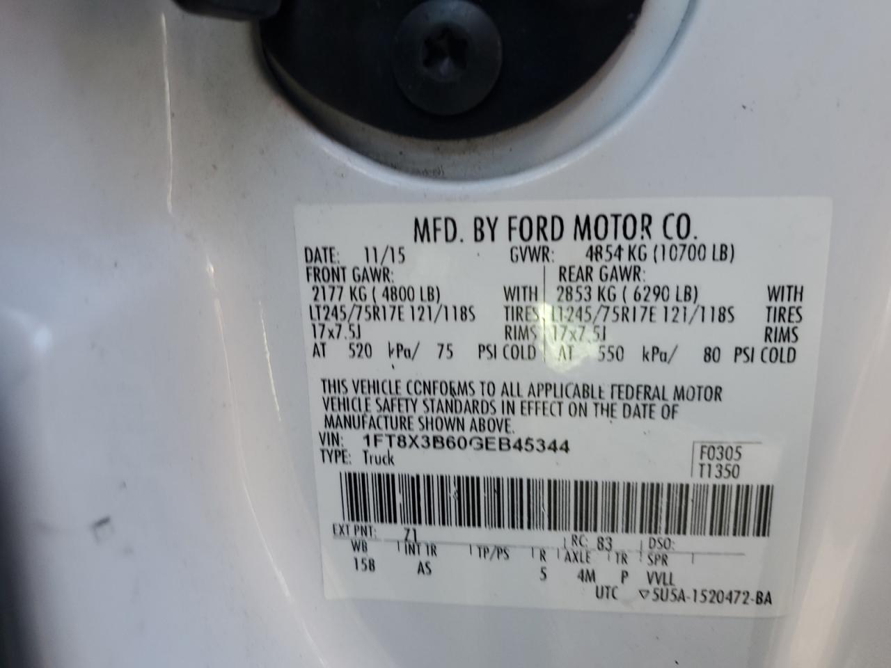 2016 Ford F350 Super Duty VIN: 1FT8X3B60GEB45344 Lot: 92786375