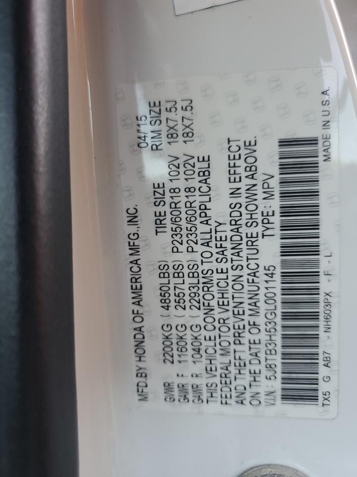 2016 Acura Rdx Technology VIN: 5J8TB3H53GL001145 Lot: 91369755