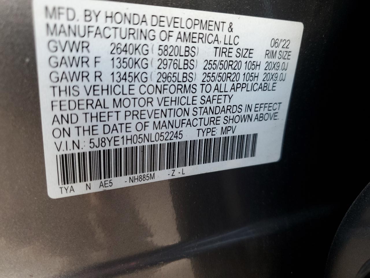 2022 Acura Mdx A-Spec VIN: 5J8YE1H05NL052245 Lot: 92914345