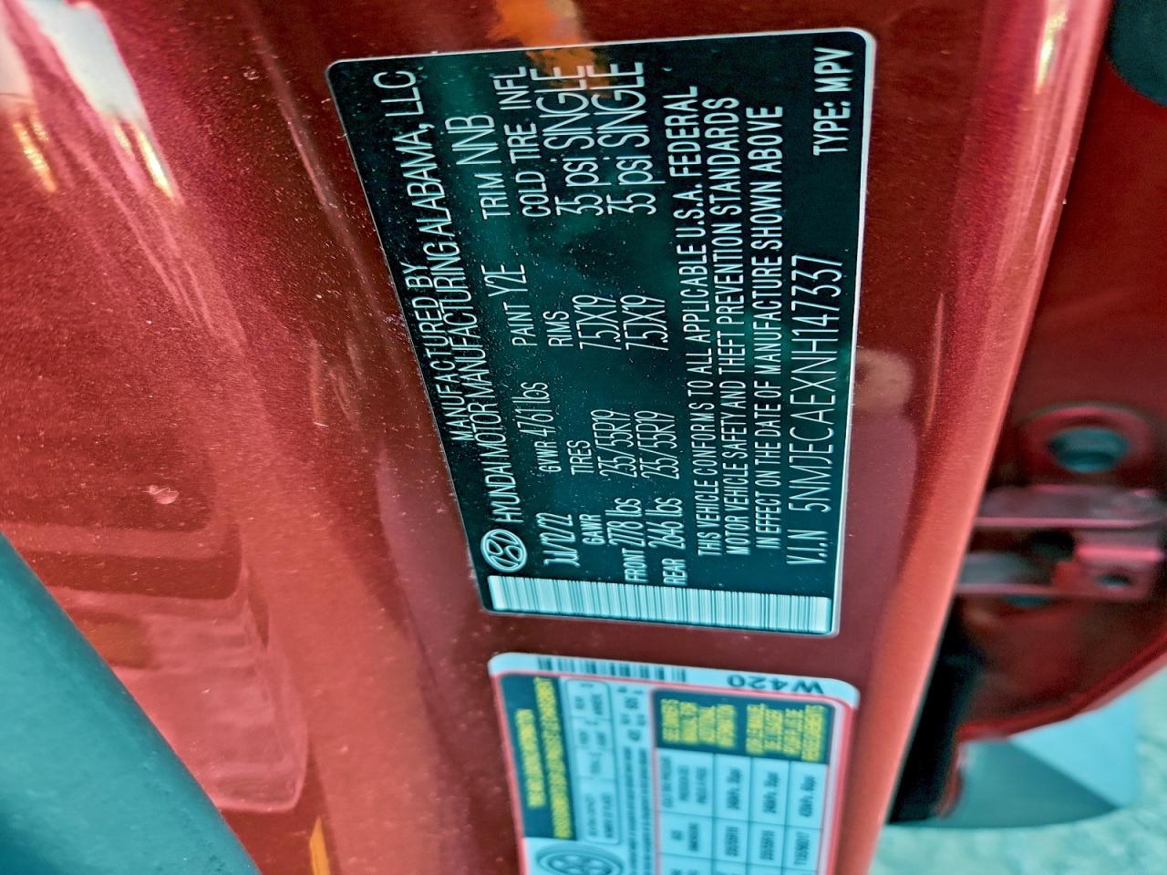 2022 Hyundai Tucson Limited VIN: 5NMJECAEXNH147337 Lot: 93886085