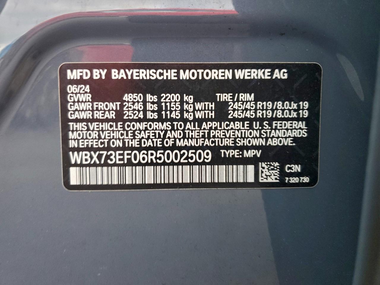 2024 BMW X1 xDrive28I VIN: WBX73EF06R5002509 Lot: 94139705