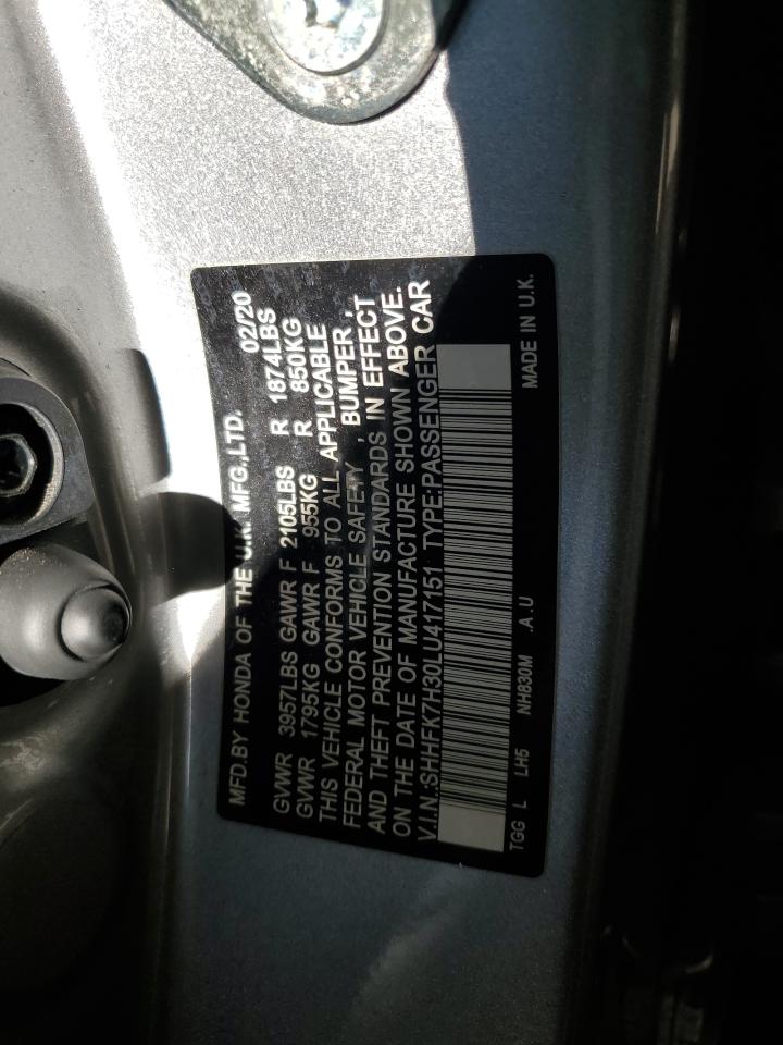 2020 Honda Civic Lx VIN: SHHFK7H30LU417151 Lot: 91294065