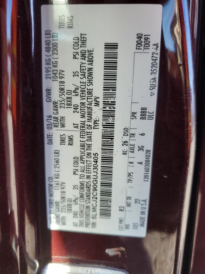 2016 Lincoln Mkc Select VIN: 5LMCJ2C90GUJ30405 Lot: 92363285