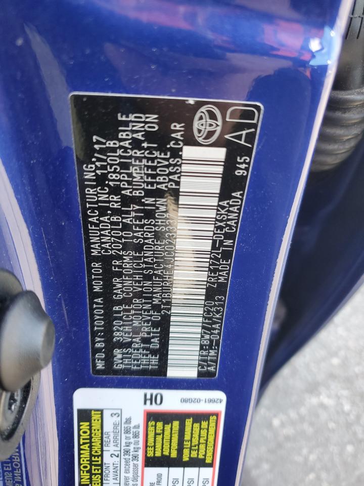 2018 Toyota Corolla L VIN: 2T1BURHE4JC023337 Lot: 93131365