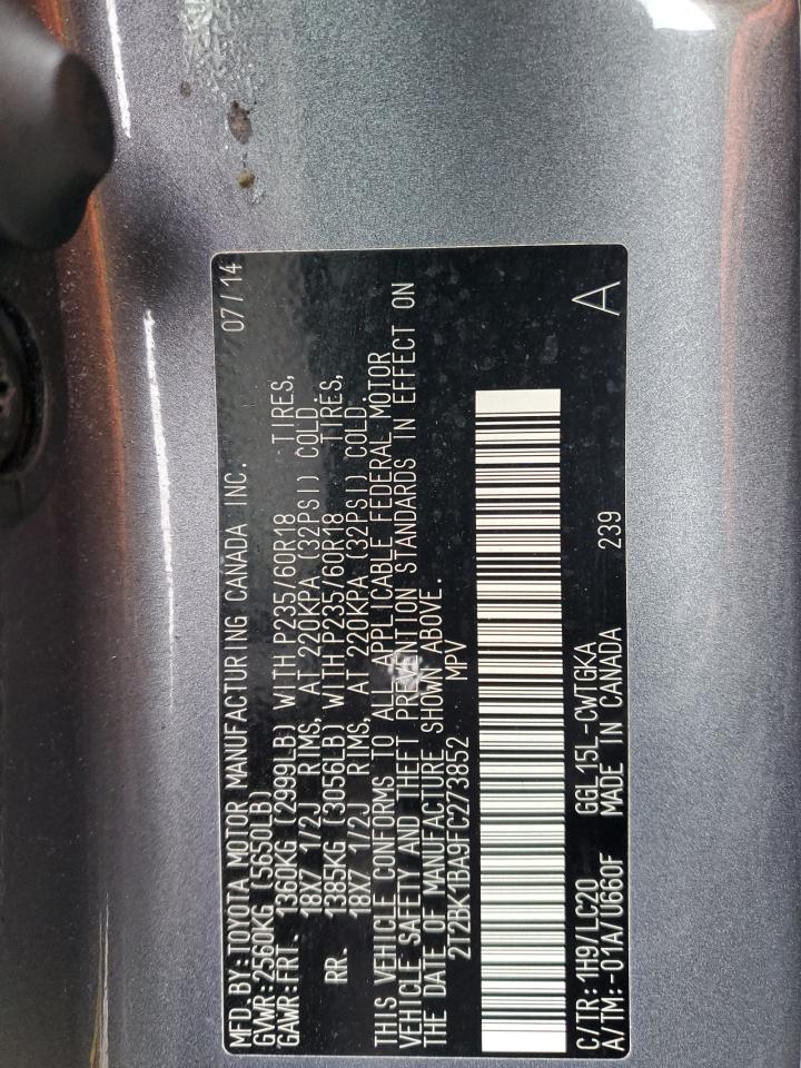 2015 Lexus Rx 350 Base VIN: 2T2BK1BA9FC273852 Lot: 89878975