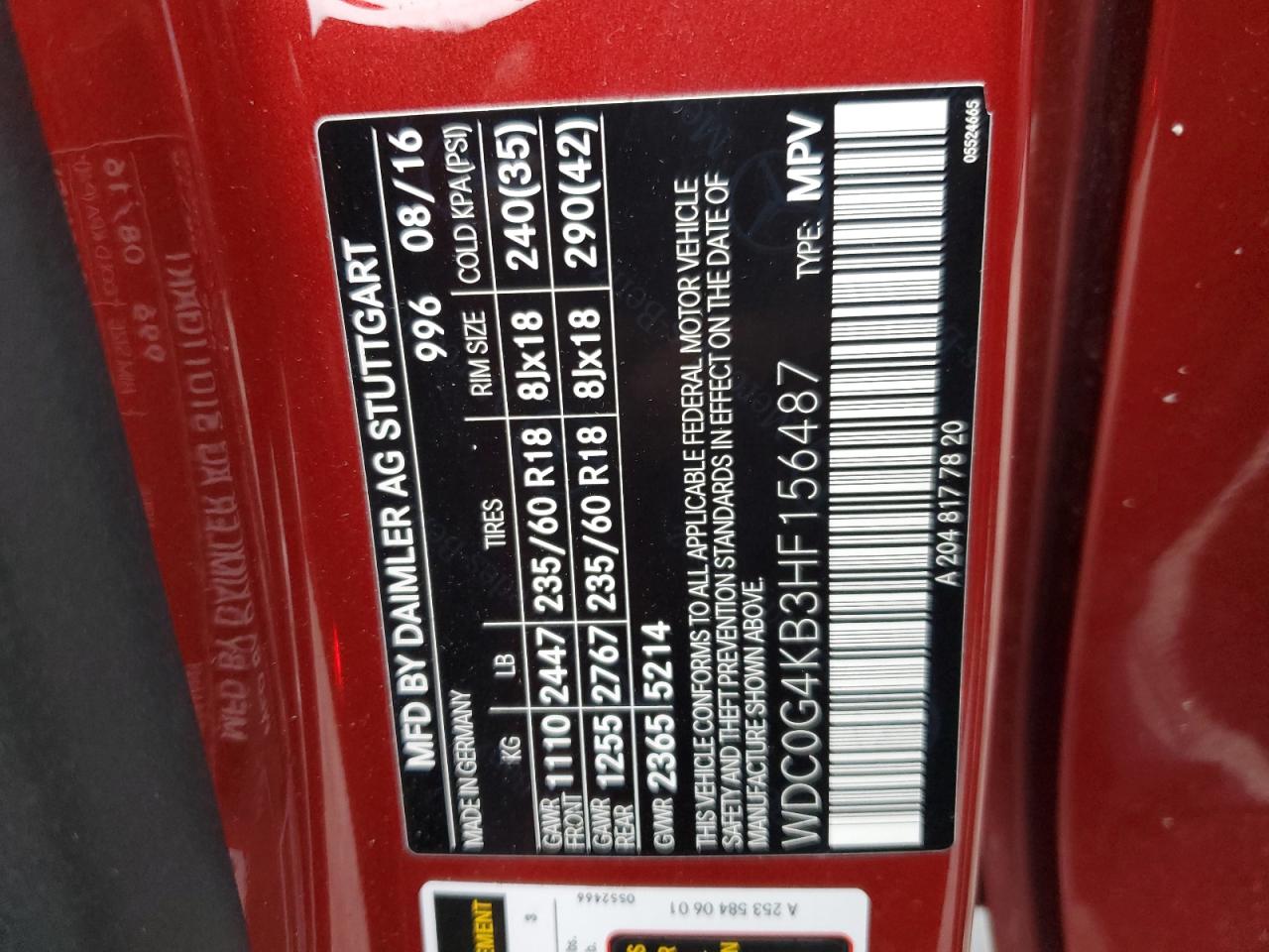 2017 Mercedes-Benz Glc 300 4Matic VIN: WDC0G4KB3HF156487 Lot: 92898765