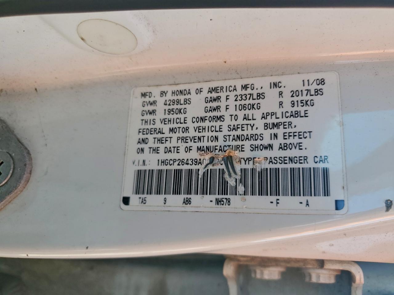 2009 Honda Accord Lxp VIN: 1HGCP26439A063066 Lot: 94210205