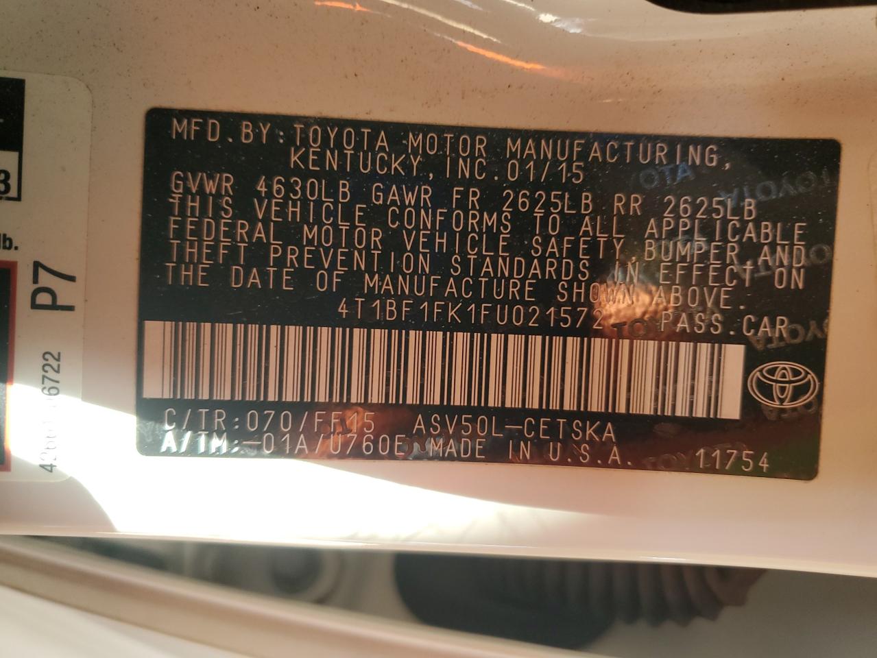 2015 Toyota Camry Le VIN: 4T1BF1FK1FU021572 Lot: 91885375