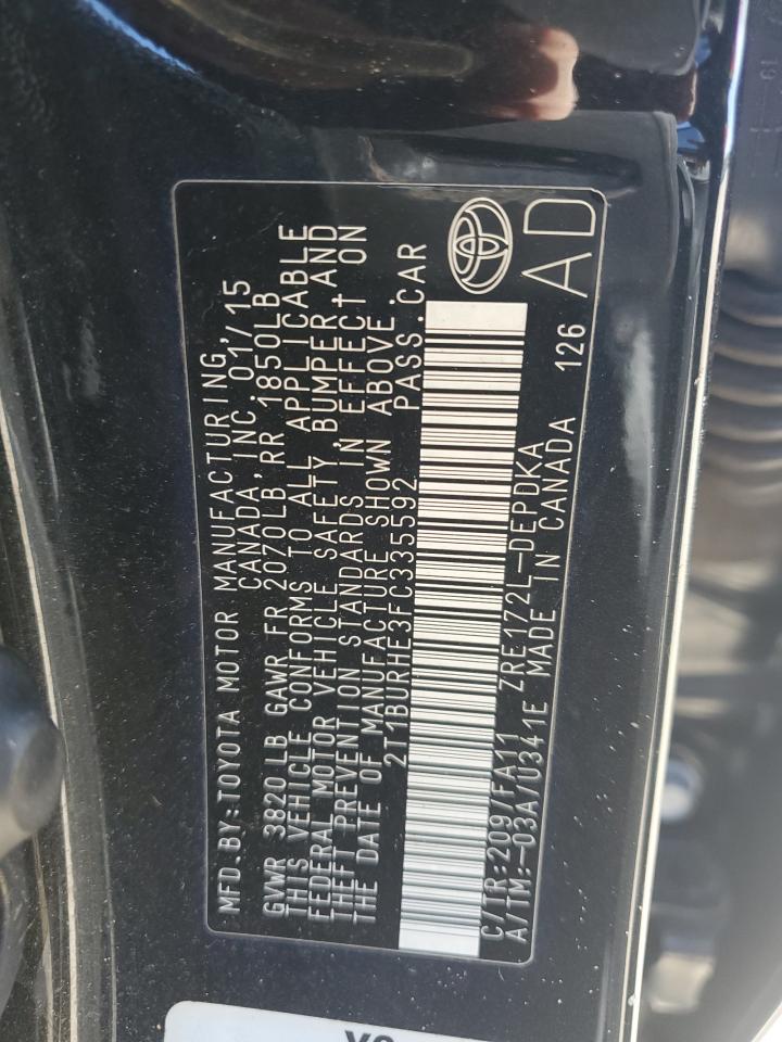 2015 Toyota Corolla L VIN: 2T1BURHE3FC335592 Lot: 92099435