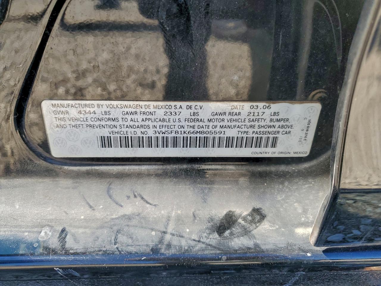2006 Volkswagen Jetta 2.5 Option Package 1 VIN: 3VWSF81K66M805591 Lot: 94481155