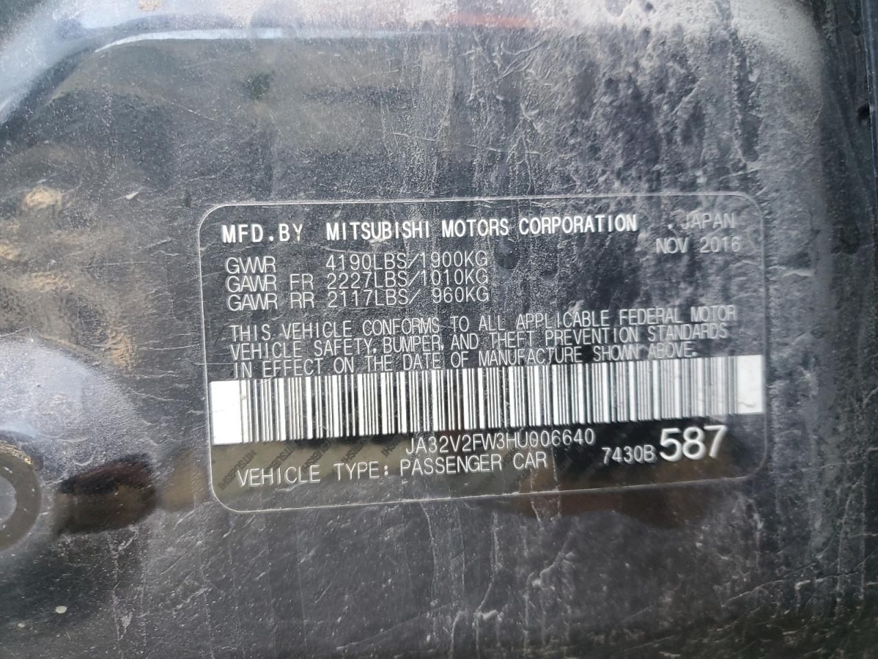 2017 Mitsubishi Lancer Es VIN: JA32V2FW3HU006640 Lot: 92370125