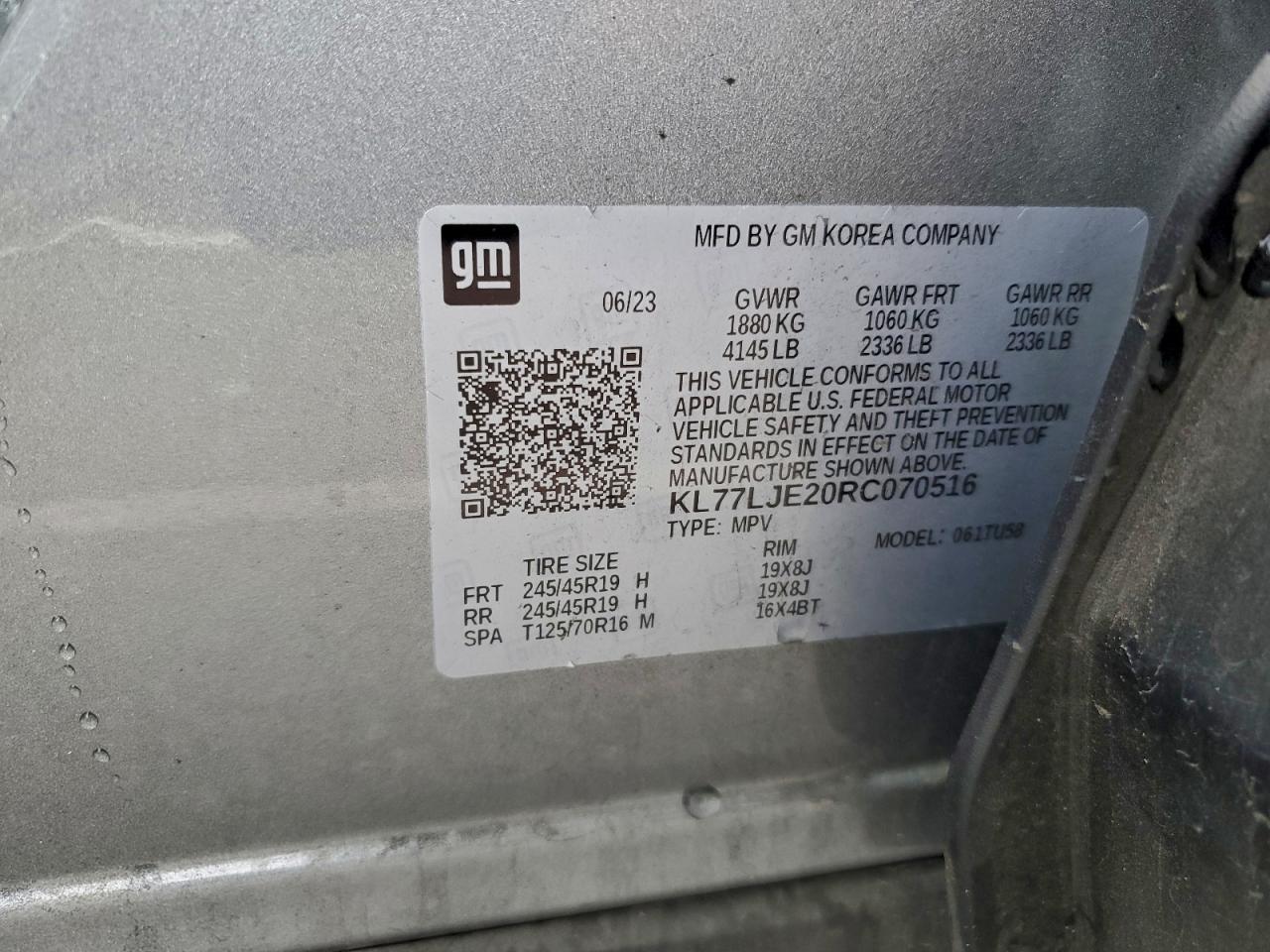 2024 Chevrolet Trax 2Rs VIN: KL77LJE20RC070516 Lot: 93607215