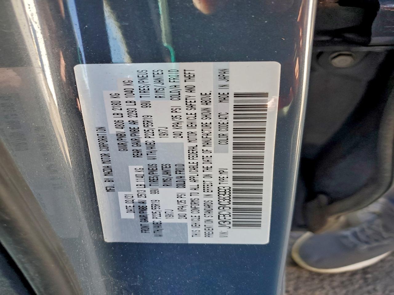 2021 Mazda Cx-5 Carbon Edition VIN: JM3KFBCY6M0383993 Lot: 93899495