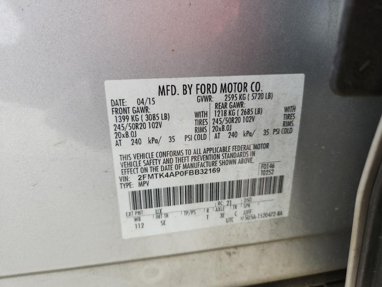 2015 Ford Edge Sport VIN: 2FMTK4AP0FBB32169 Lot: 91475045