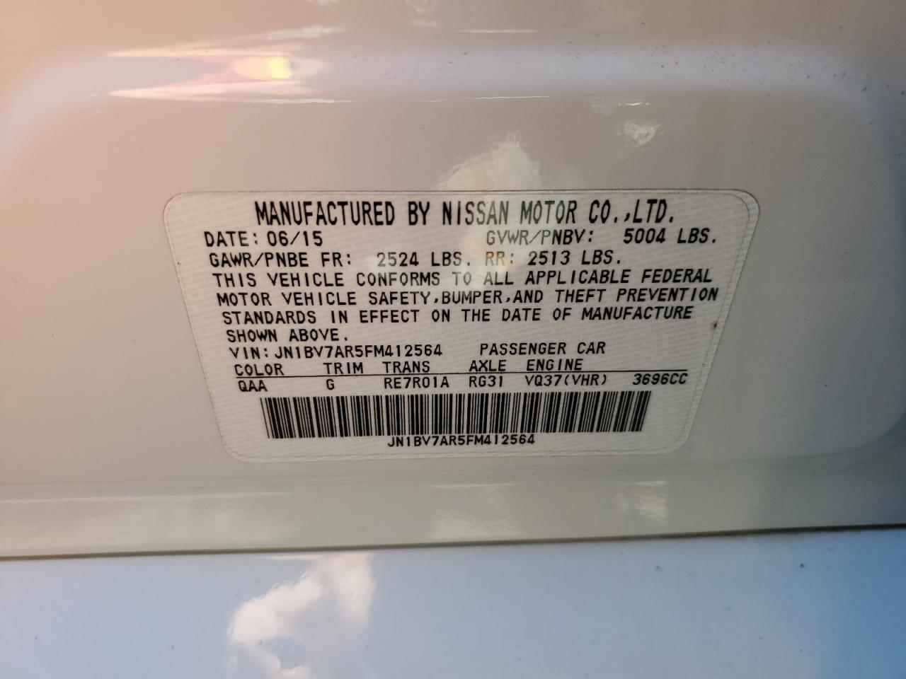 2015 Infiniti Q50 Base VIN: JN1BV7AR5FM412564 Lot: 91303645