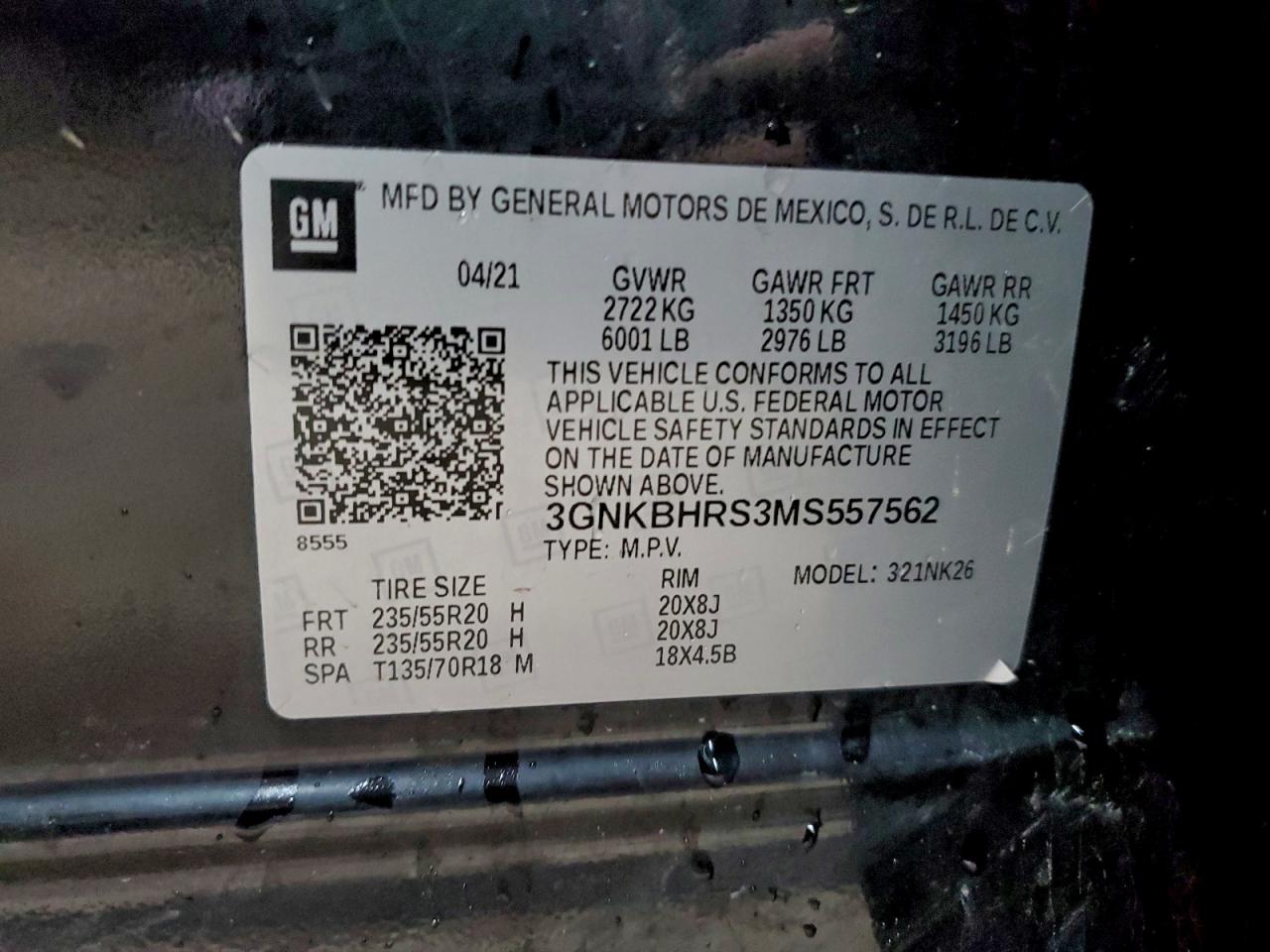 2021 Chevrolet Blazer 2Lt VIN: 3GNKBHRS3MS557562 Lot: 94298755