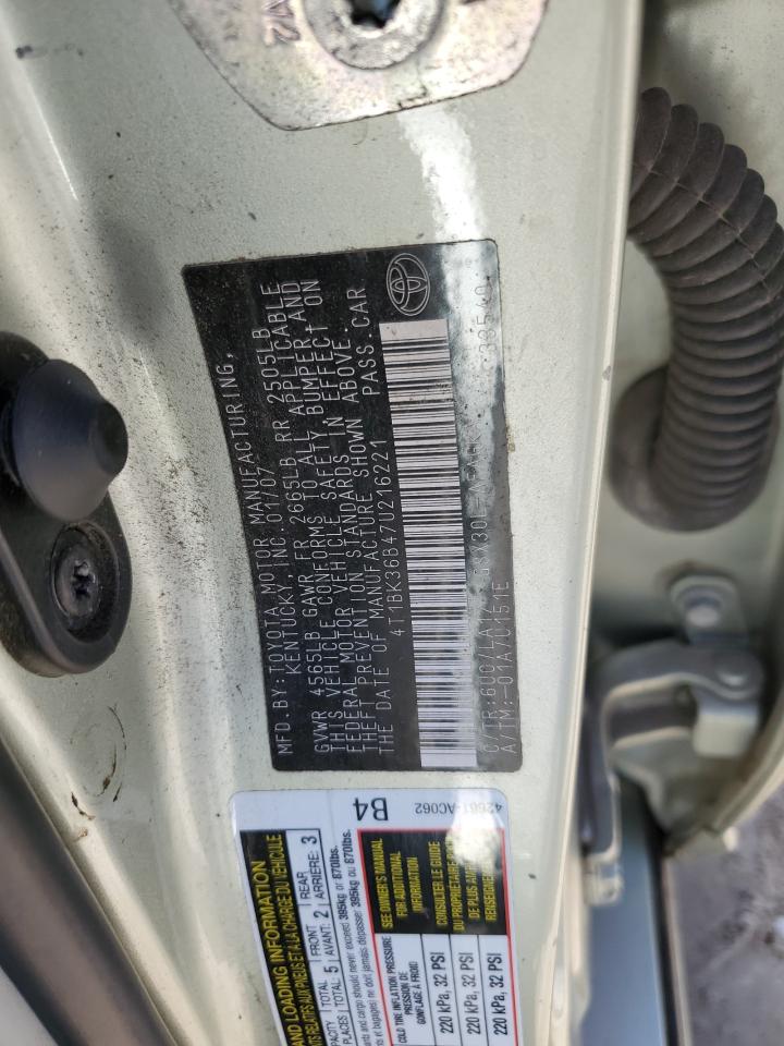 2007 Toyota Avalon Xl VIN: 4T1BK36B47U216221 Lot: 92827755