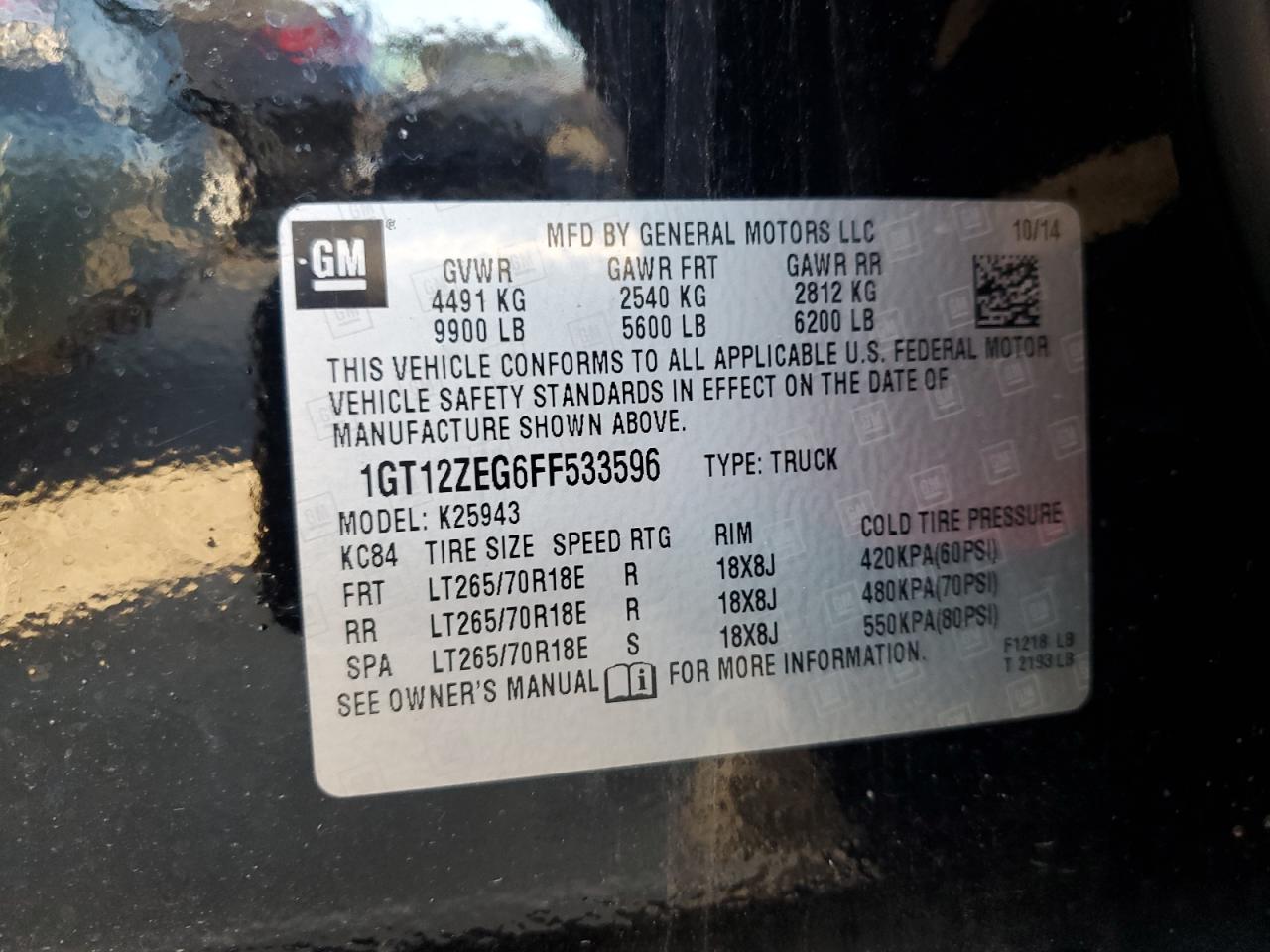 2015 GMC Sierra K2500 Slt VIN: 1GT12ZEG6FF533596 Lot: 90654455