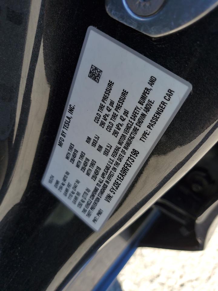 2024 Tesla Model 3 VIN: 5YJ3E1EA9RF873198 Lot: 91419365