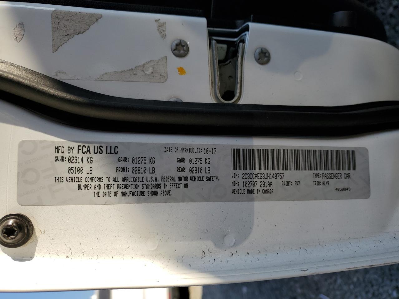 2018 Chrysler 300 Limited VIN: 2C3CCAEG3JH148757 Lot: 91307505