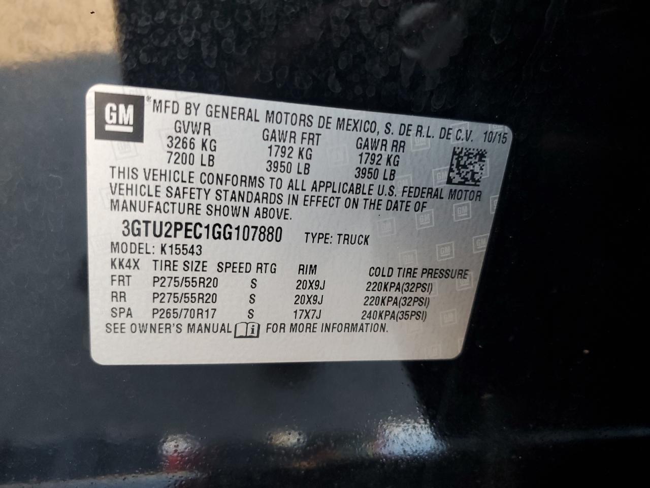 2016 GMC Sierra K1500 Denali VIN: 3GTU2PEC1GG107880 Lot: 91864885