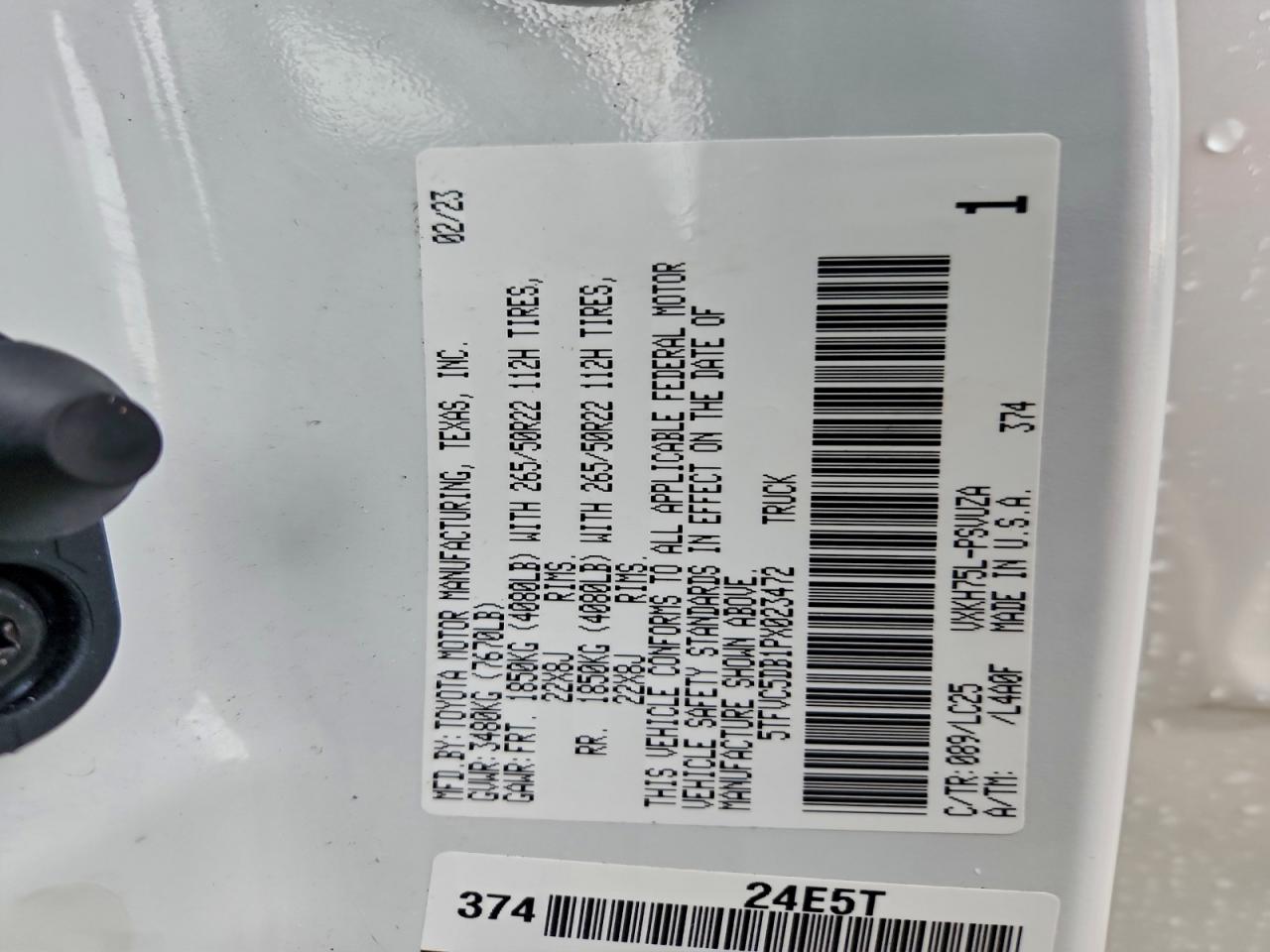 2023 Toyota Tundra Crewmax Capstone VIN: 5TFVC5DB1PX023472 Lot: 94061305