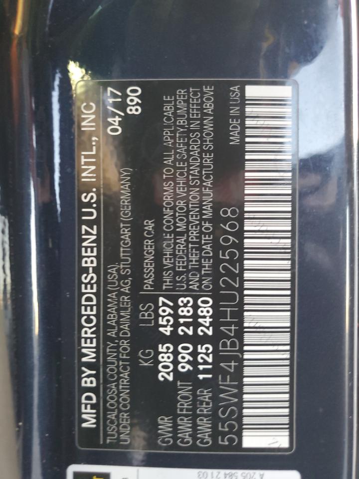 2017 Mercedes-Benz C 300 VIN: 55SWF4JB4HU225968 Lot: 91599035