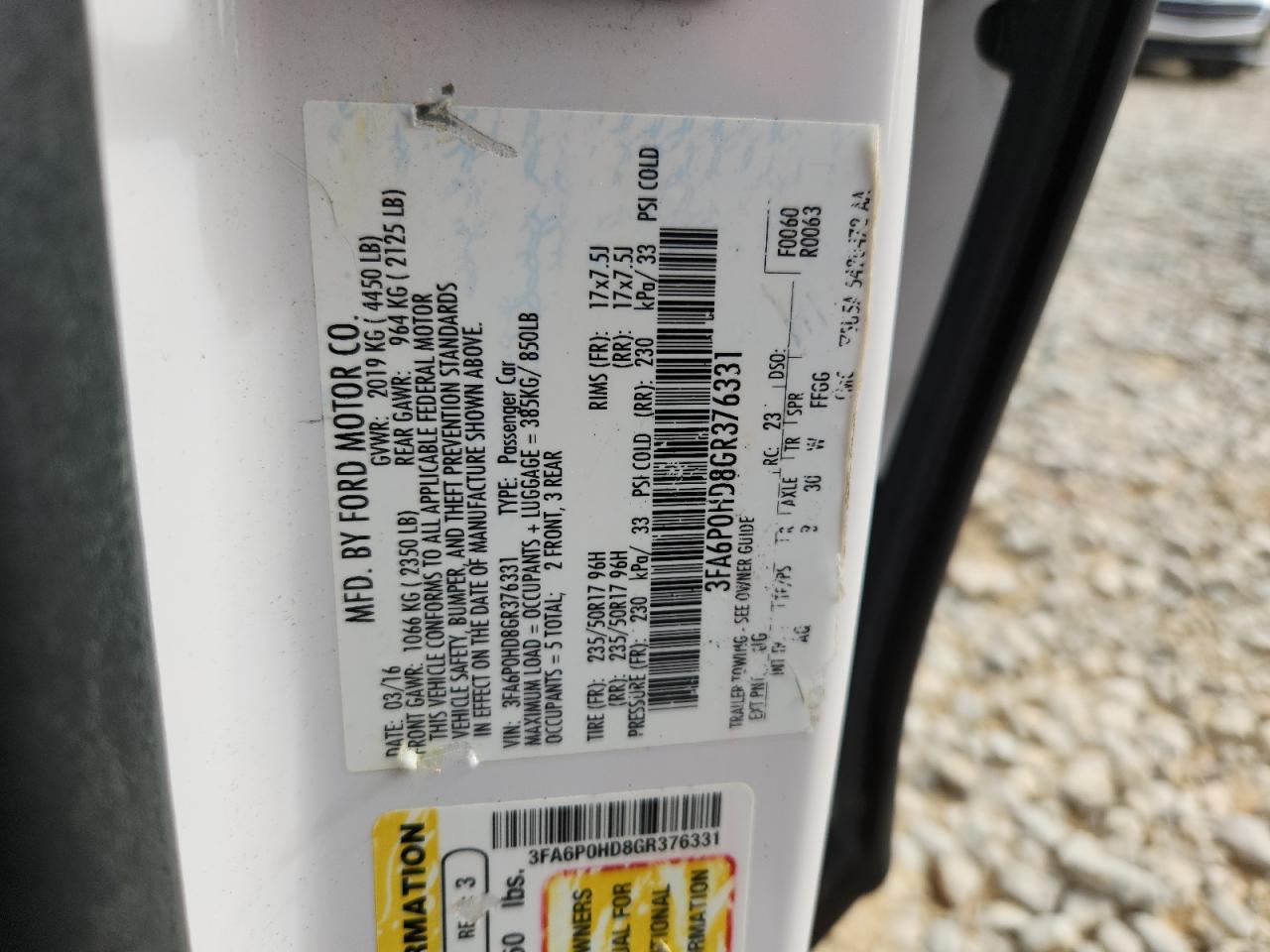 2016 Ford Fusion Se VIN: 3FA6P0HD8GR376331 Lot: 92934805