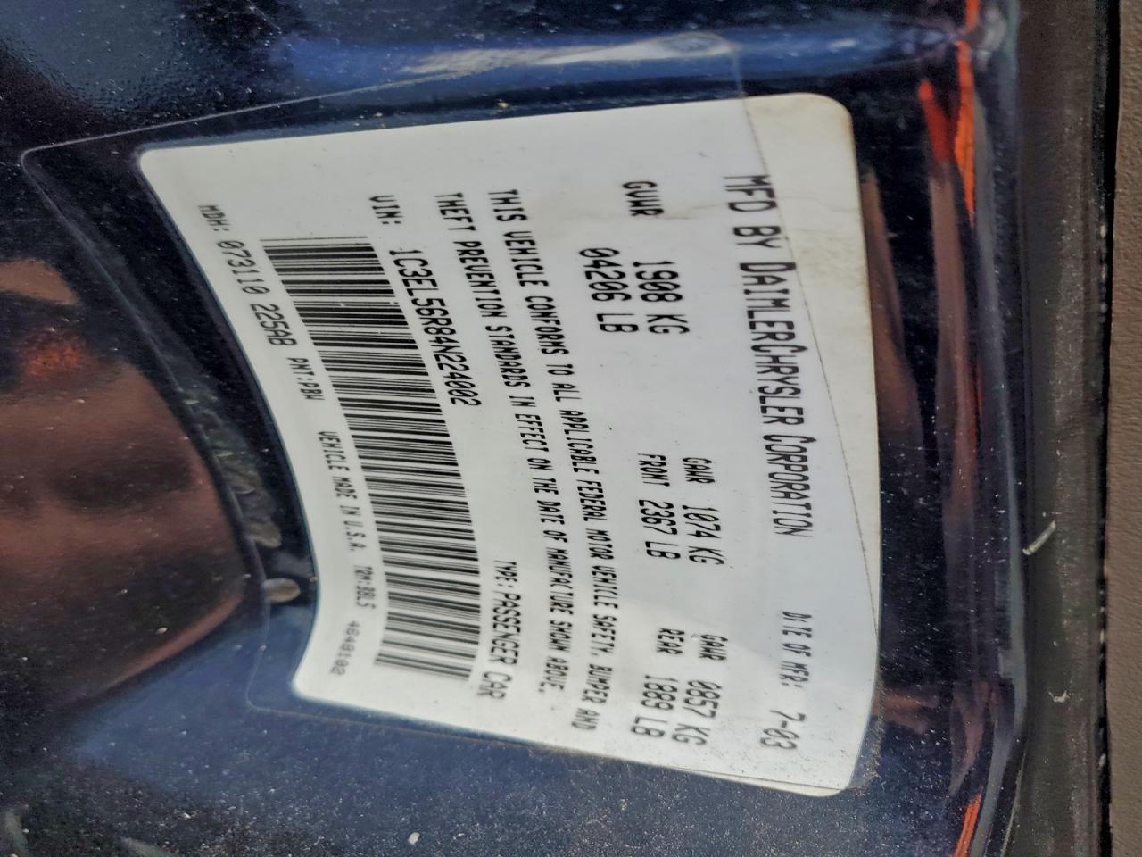 2004 Chrysler Sebring Lxi VIN: 1C3EL56R84N224002 Lot: 94140355