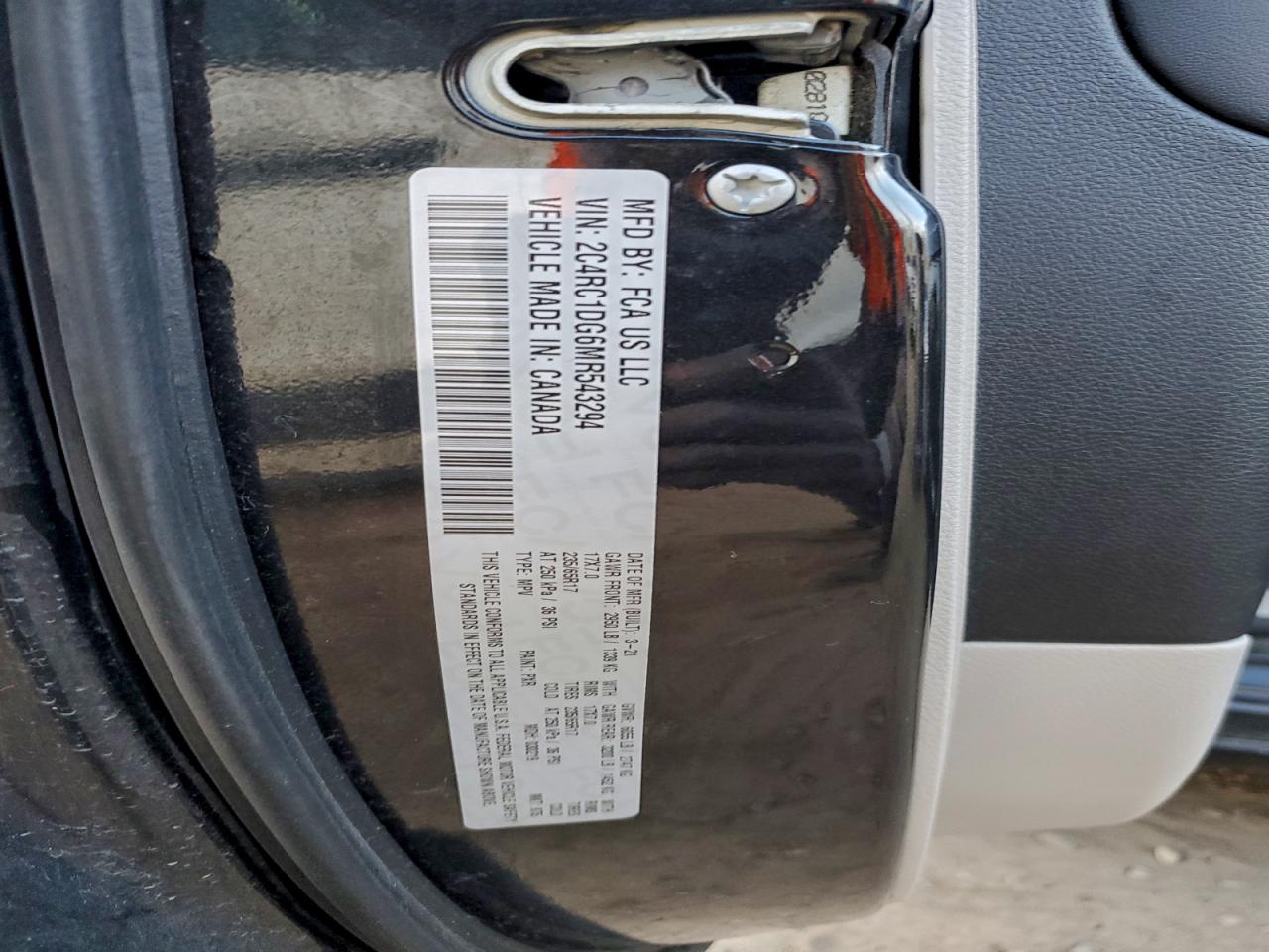 2021 Chrysler Voyager Lxi VIN: 2C4RC1DG6MR543294 Lot: 93692805