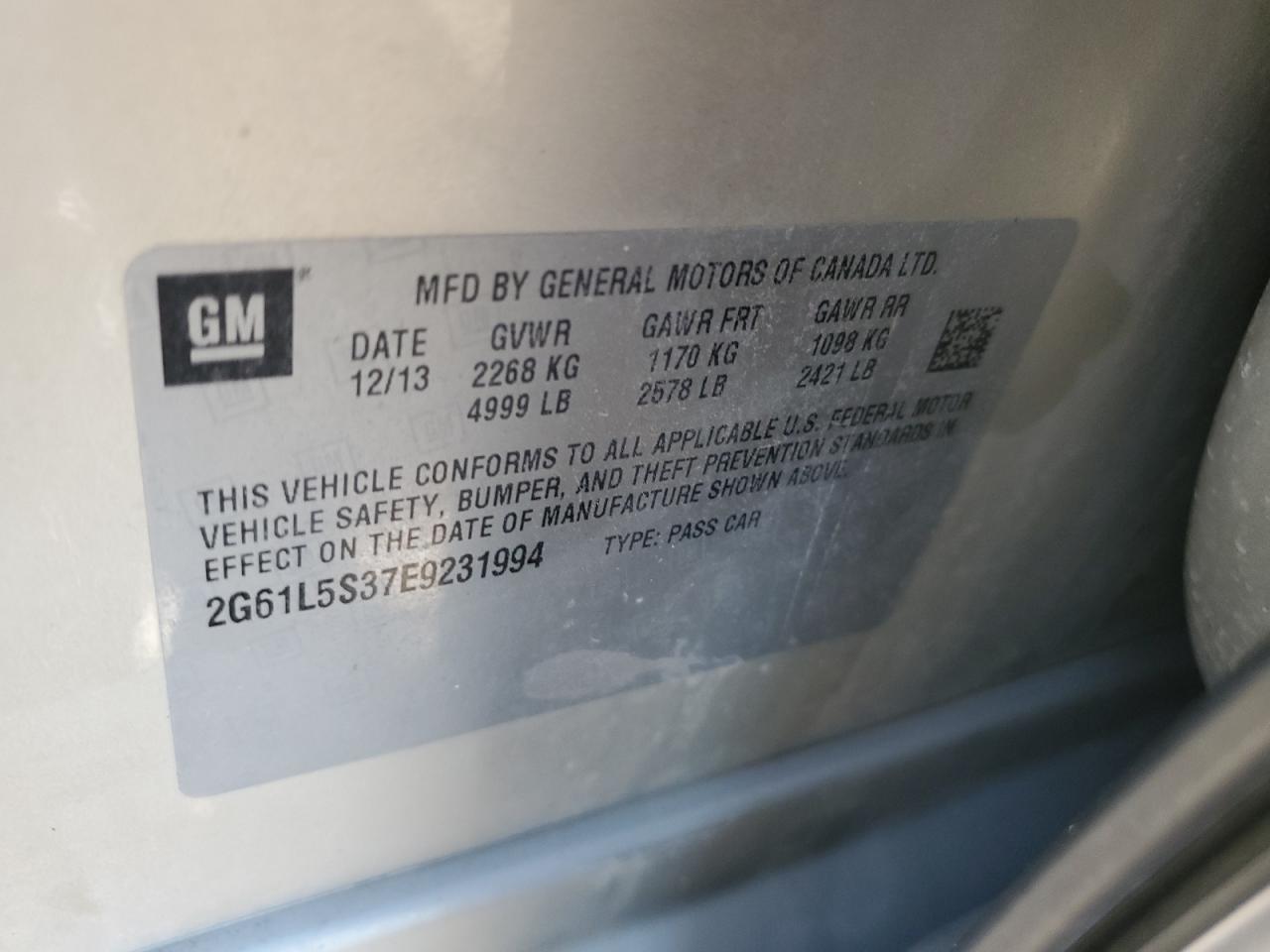 2014 Cadillac Xts VIN: 2G61L5S37E9231994 Lot: 93096585