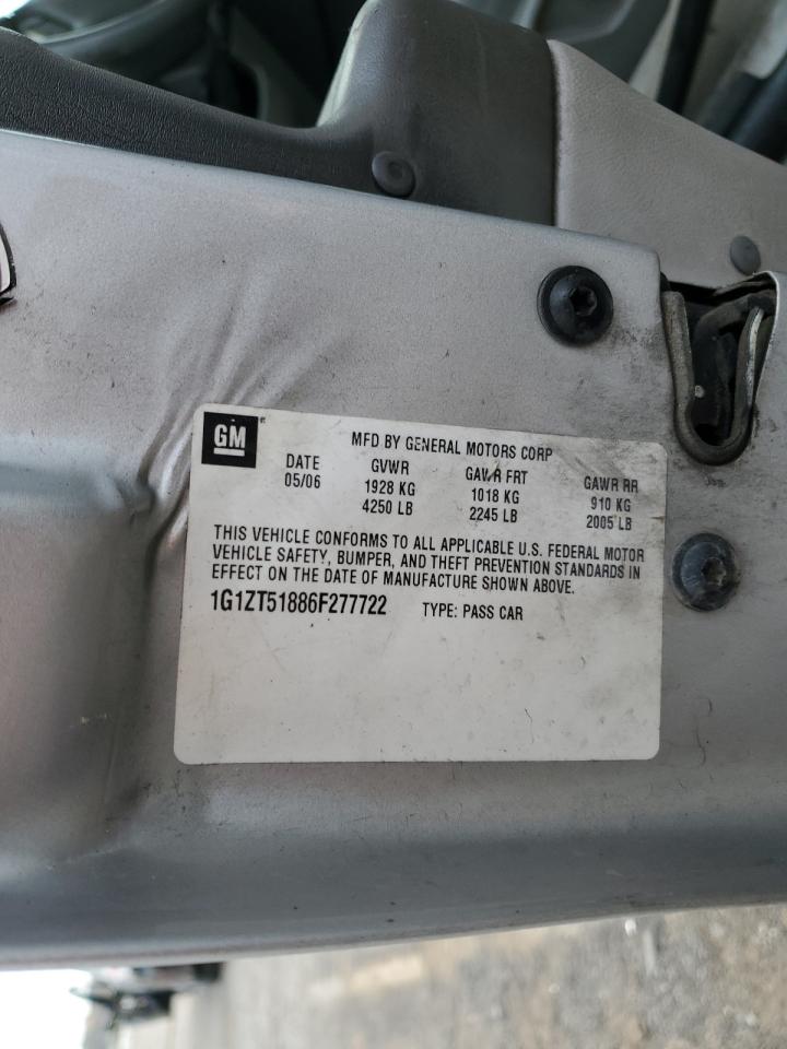 2006 Chevrolet Malibu Lt VIN: 1G1ZT51886F277722 Lot: 91617735