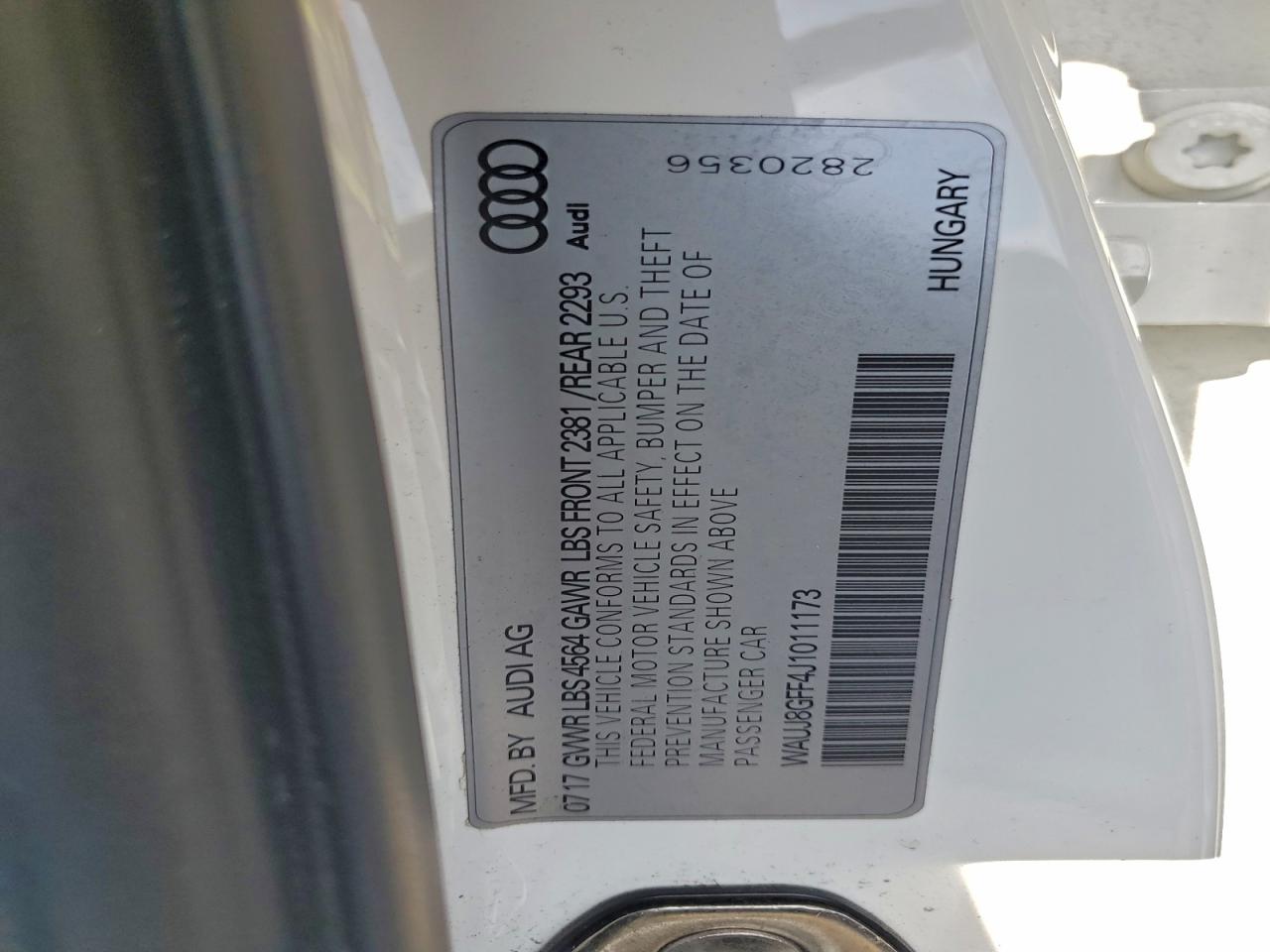 2018 Audi A3 Premium Plus VIN: WAUJ8GFF4J1011173 Lot: 93701365