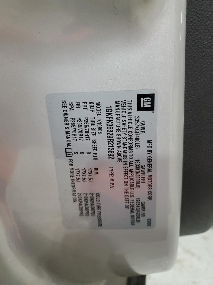 2009 GMC Yukon Xl K1500 Slt VIN: 1GKFK36329R213892 Lot: 91975755