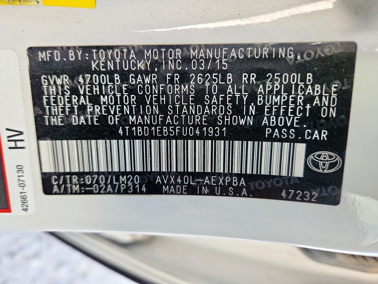 2015 Toyota Avalon Hybrid VIN: 4T1BD1EB5FU041931 Lot: 92301865