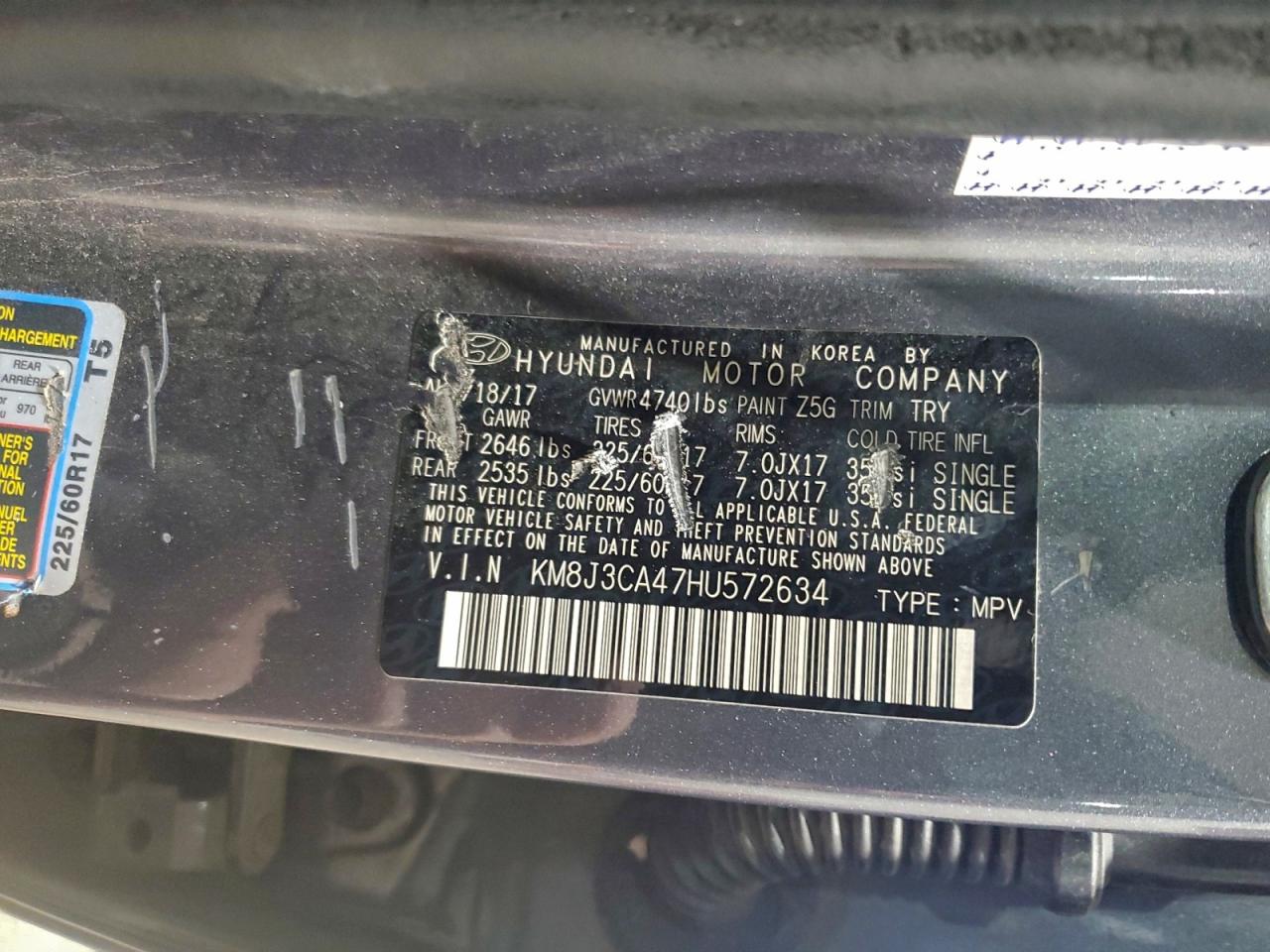 2017 Hyundai Tucson Limited VIN: KM8J3CA47HU572634 Lot: 93849185