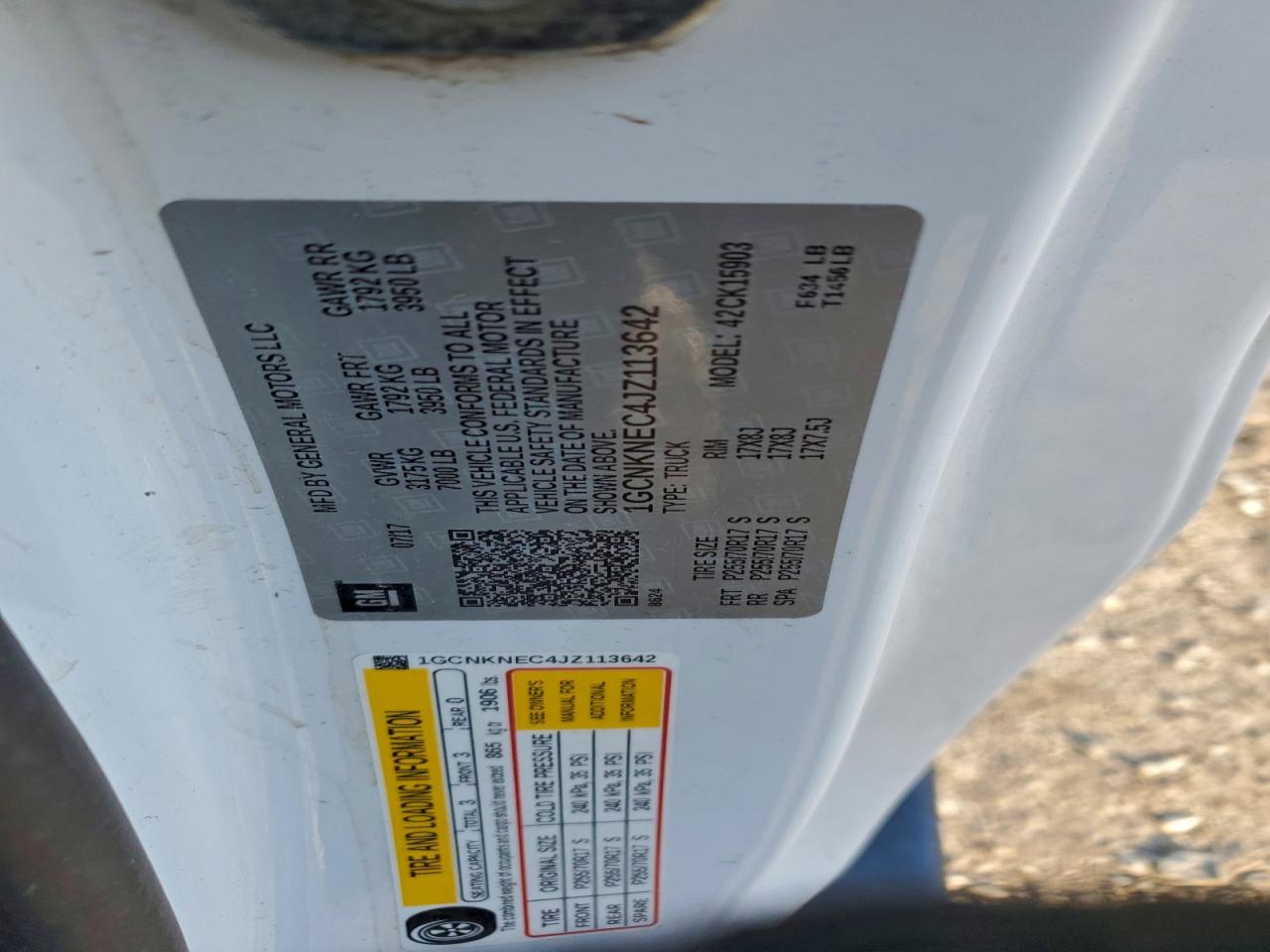 2018 Chevrolet Silverado K1500 VIN: 1GCNKNEC4JZ113642 Lot: 94300645