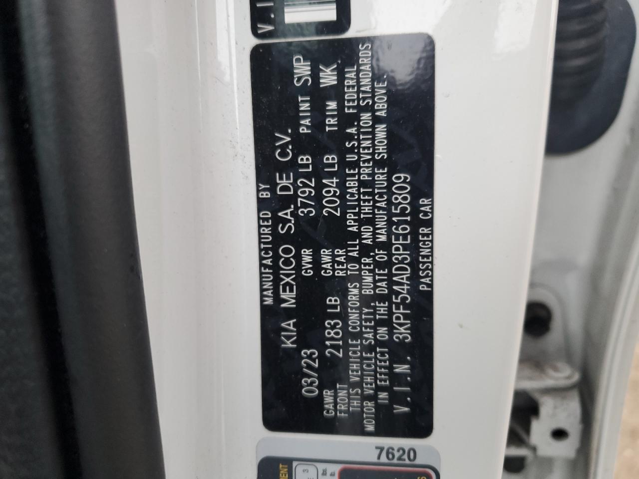 2023 Kia Forte Gt Line VIN: 3KPF54AD3PE615809 Lot: 91197945