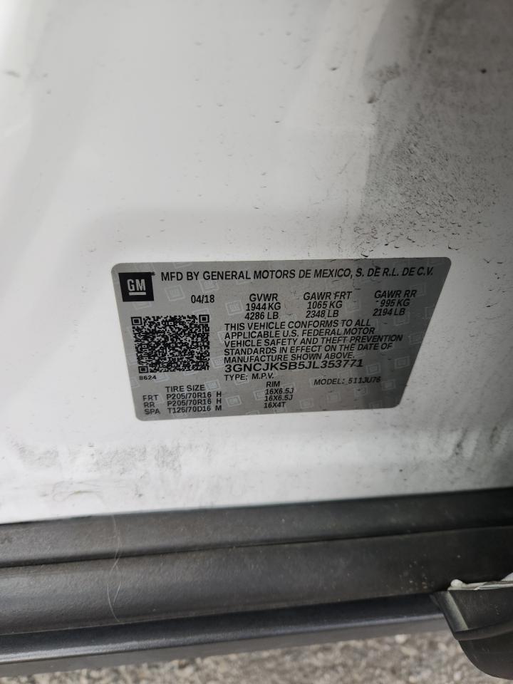 2018 Chevrolet Trax Ls VIN: 3GNCJKSB5JL353771 Lot: 92721995