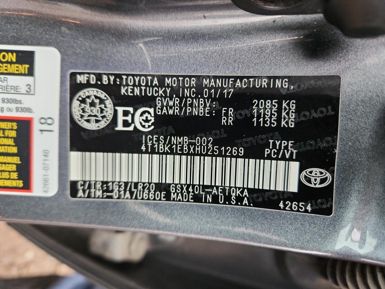 2017 Toyota Avalon Xle VIN: 4T1BK1EBXHU251269 Lot: 93224325