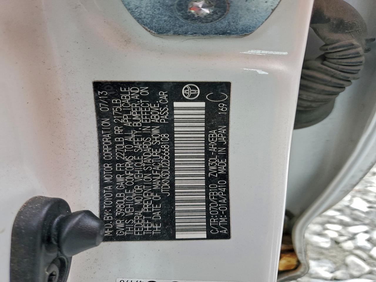 2013 Toyota Prius VIN: JTDKN3DU2D5668108 Lot: 93235325