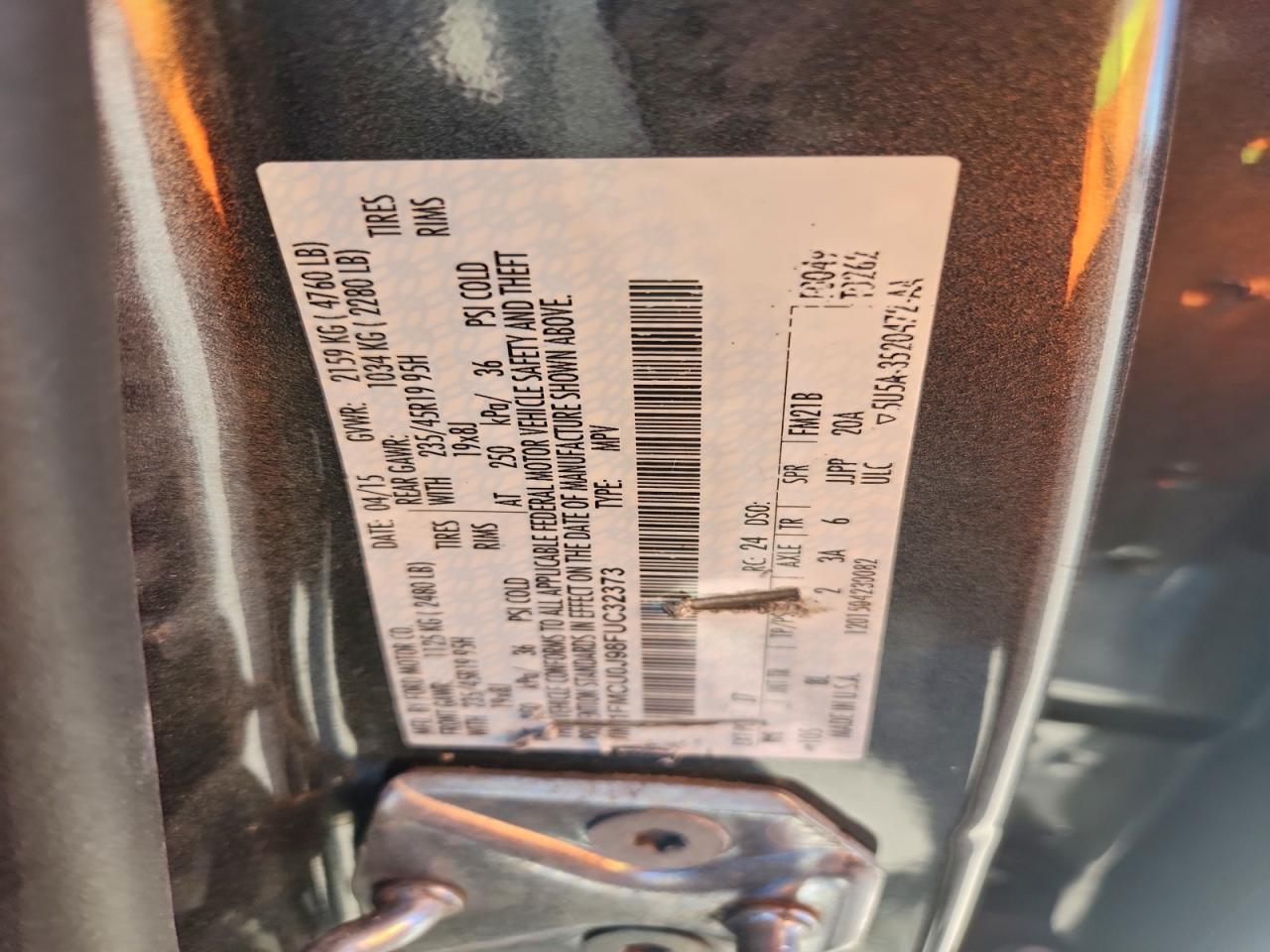 2015 Ford Escape Titanium VIN: 1FMCU0J98FUC32373 Lot: 94688845