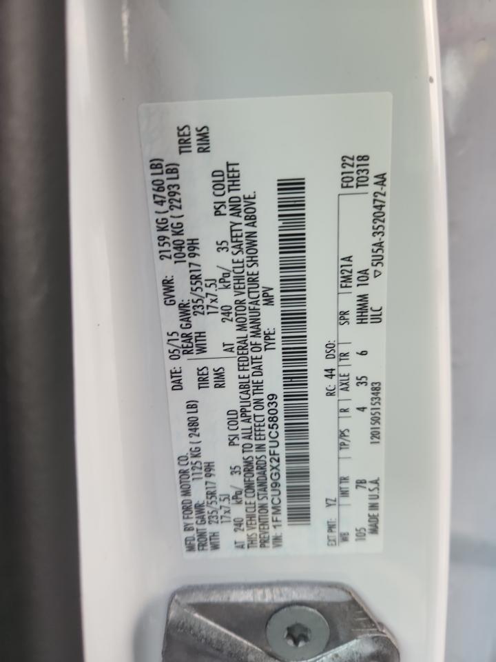 2015 Ford Escape Se VIN: 1FMCU9GX2FUC58039 Lot: 93509755