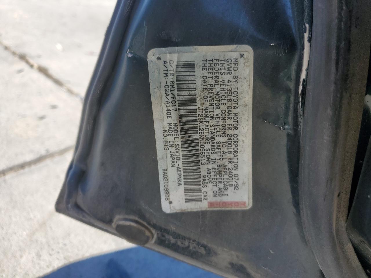 1992 Toyota Camry Le VIN: JT2SK12EXN0096513 Lot: 89700745