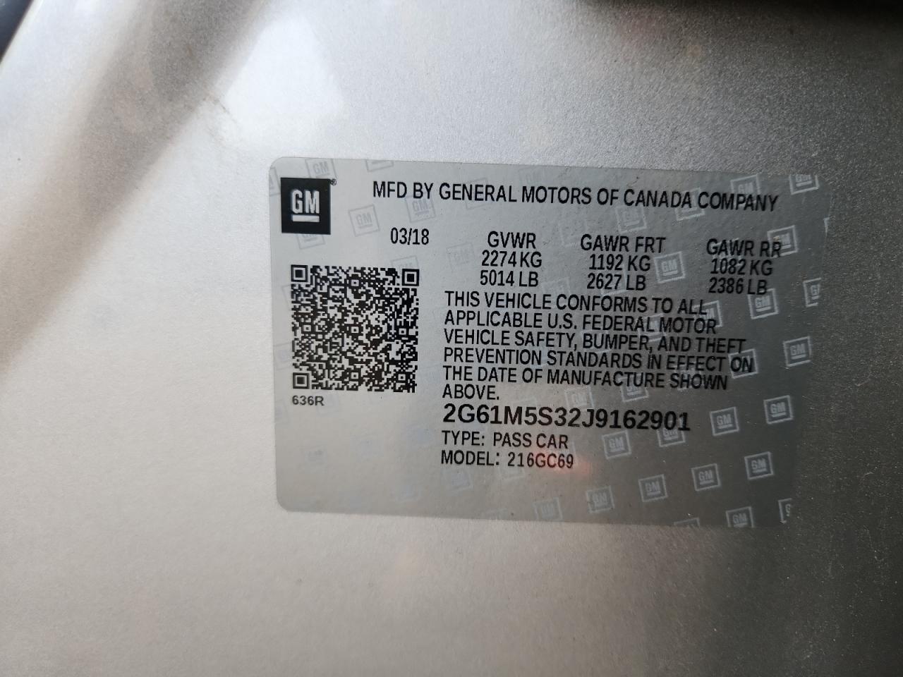 2018 Cadillac Xts Luxury VIN: 2G61M5S32J9162901 Lot: 93340065