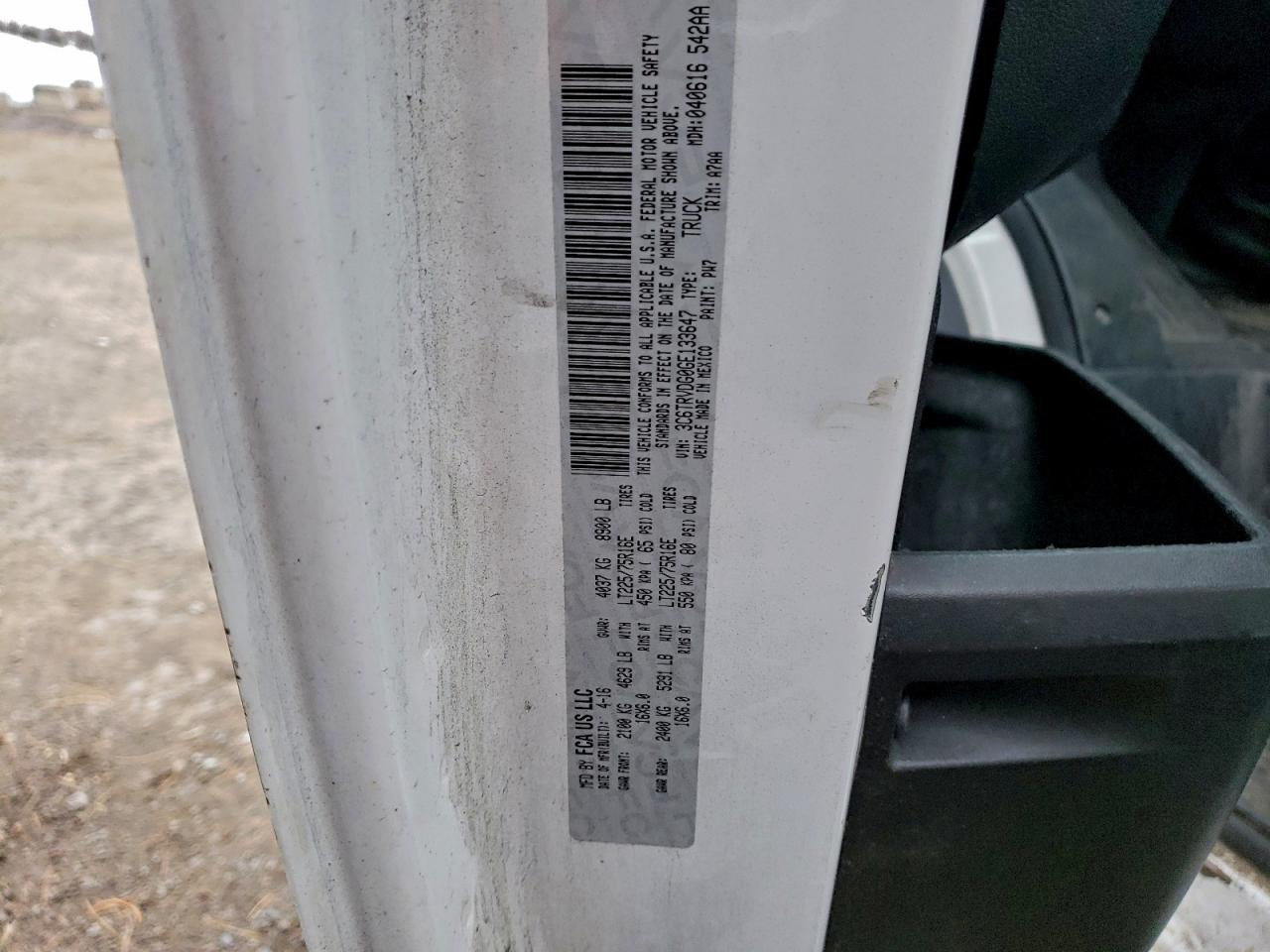 2016 Ram Promaster 2500 2500 High VIN: 3C6TRVDG0GE133647 Lot: 93840015