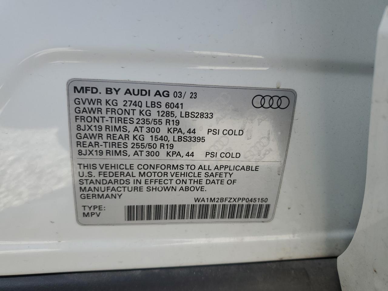 2023 Audi Q4 E-Tron Prestige VIN: WA1M2BFZXPP045150 Lot: 91479025