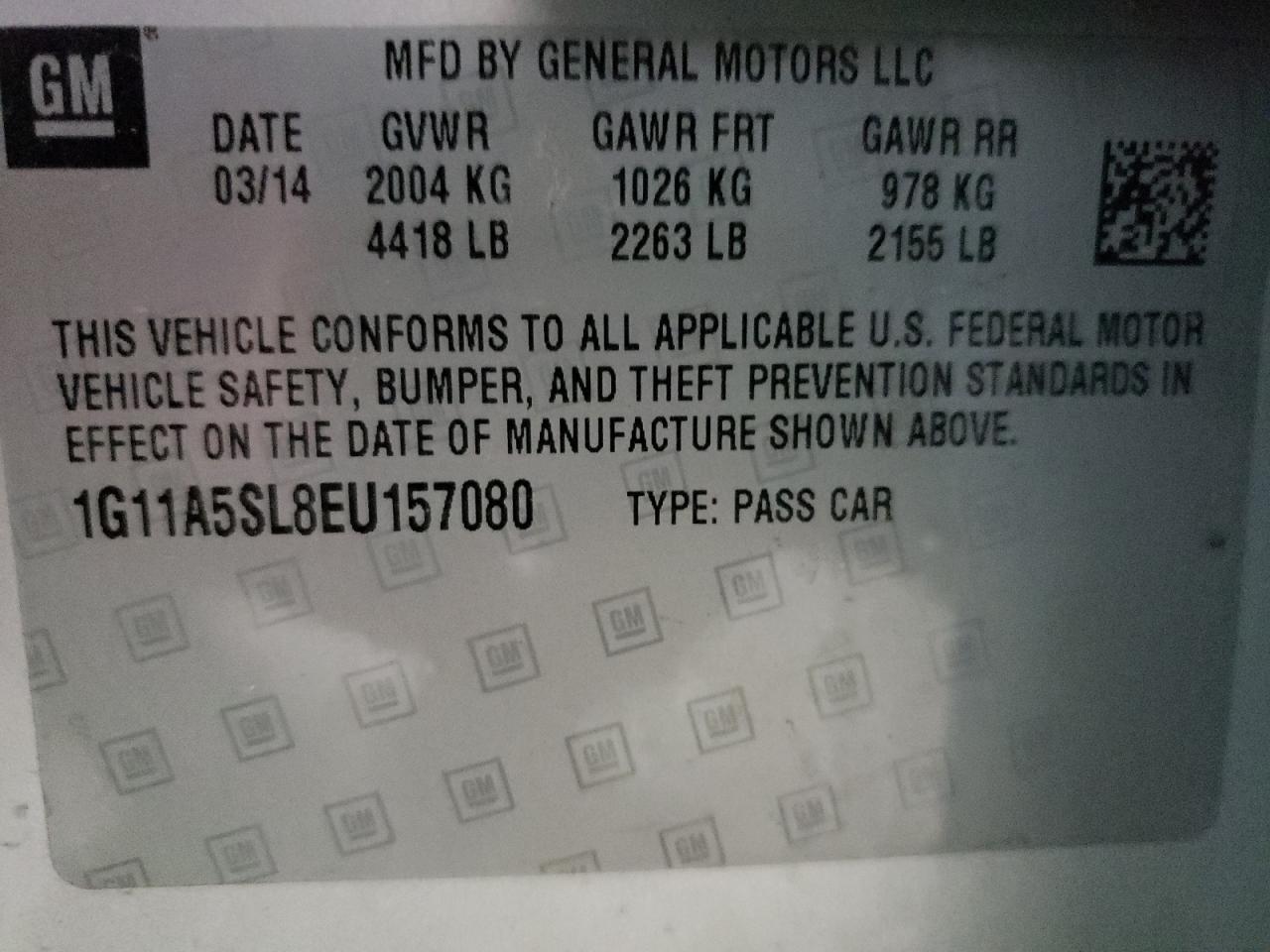 2014 Chevrolet Malibu Ls VIN: 1G11A5SL8EU157080 Lot: 90789875