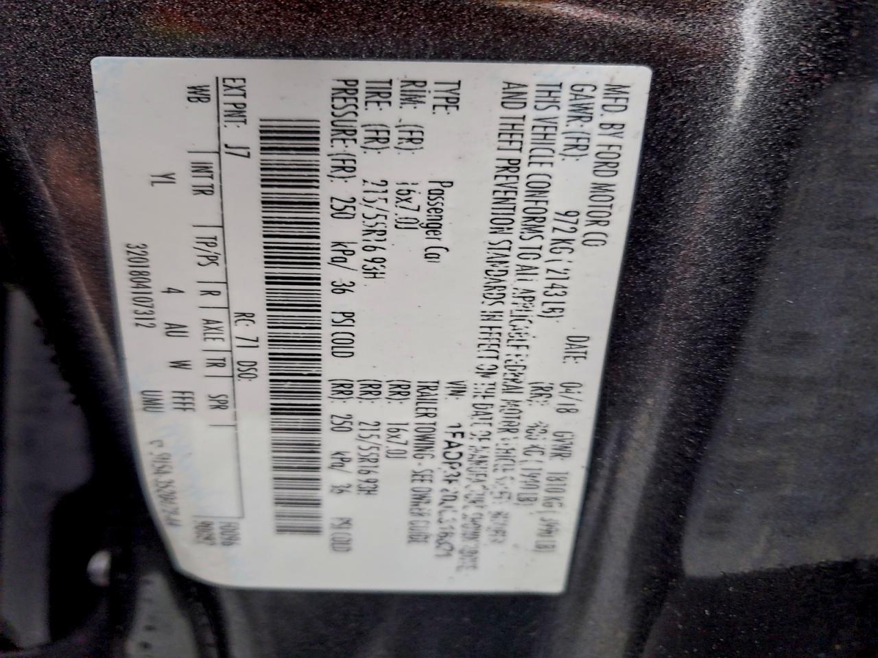 2018 Ford Focus Se VIN: 1FADP3F20JL316821 Lot: 94136085