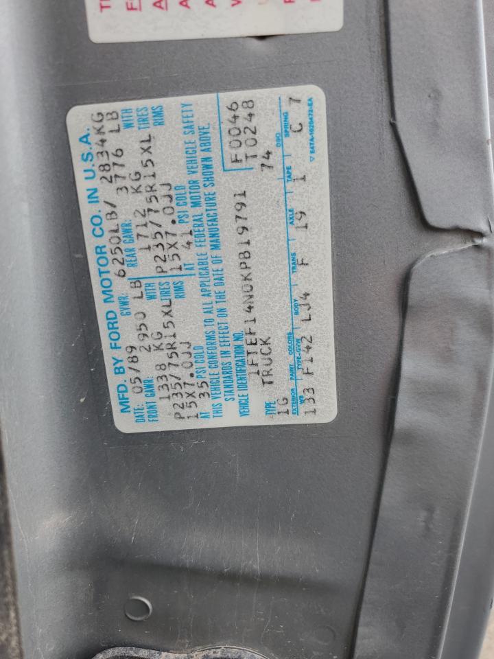 1989 Ford F150 VIN: 1FTEF14N0KPB19791 Lot: 93665185